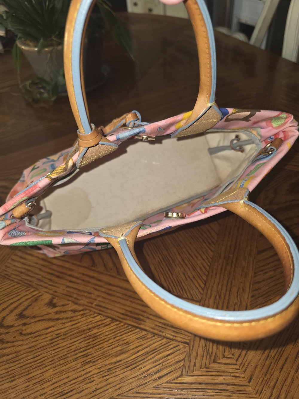 Dooney & Bourke Pink Multicolor Doodle Tote with Leather Trim - Picture 5 of 5